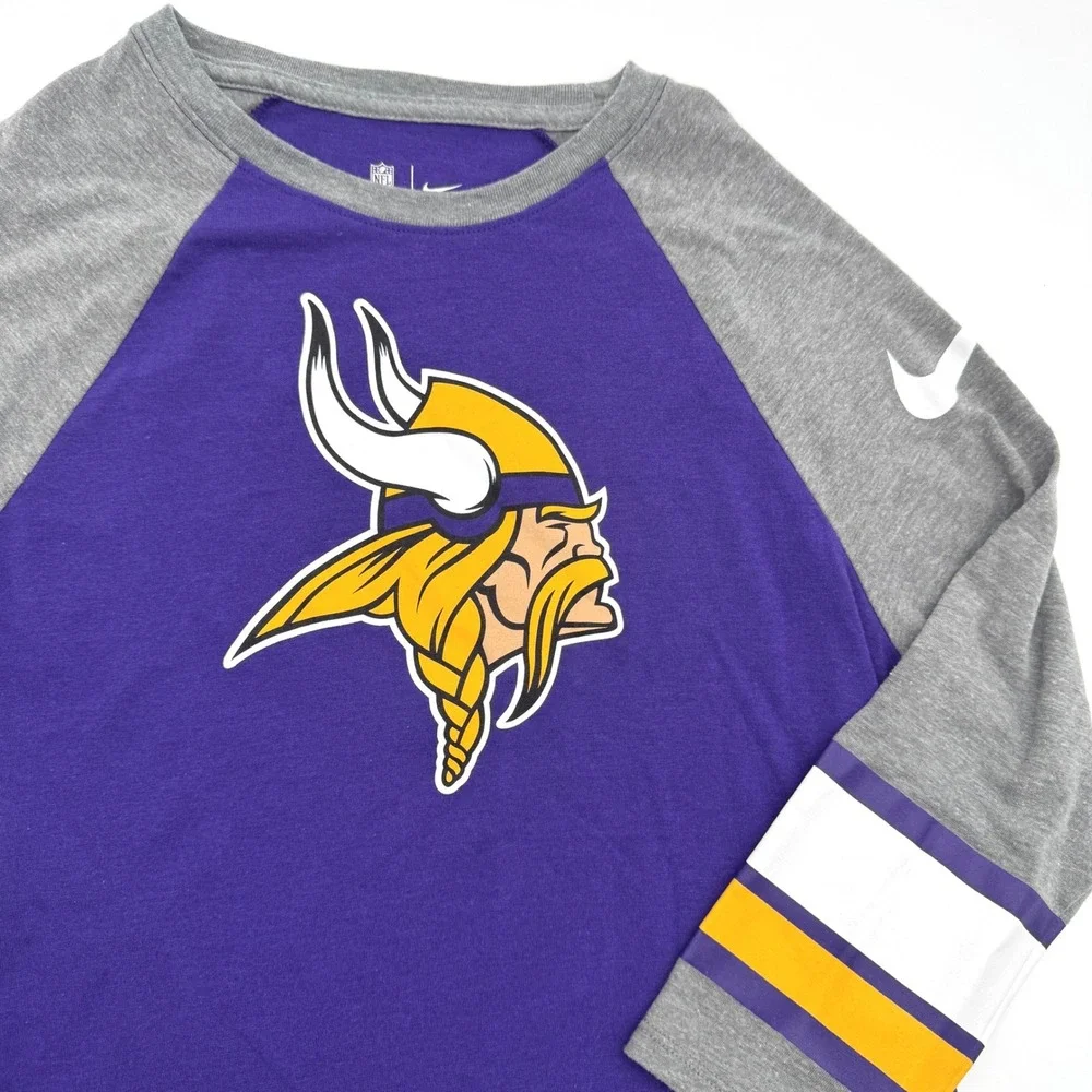 Nike Minnesota Vikings Womens Tri-Blend Raglan 3/4 Sleeve T-Shirt Purple Grey M